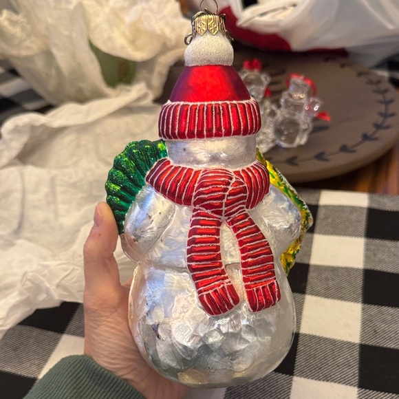 Festive Snowman Ornament with Parrot and Green Leaf - Picture 2 of 4